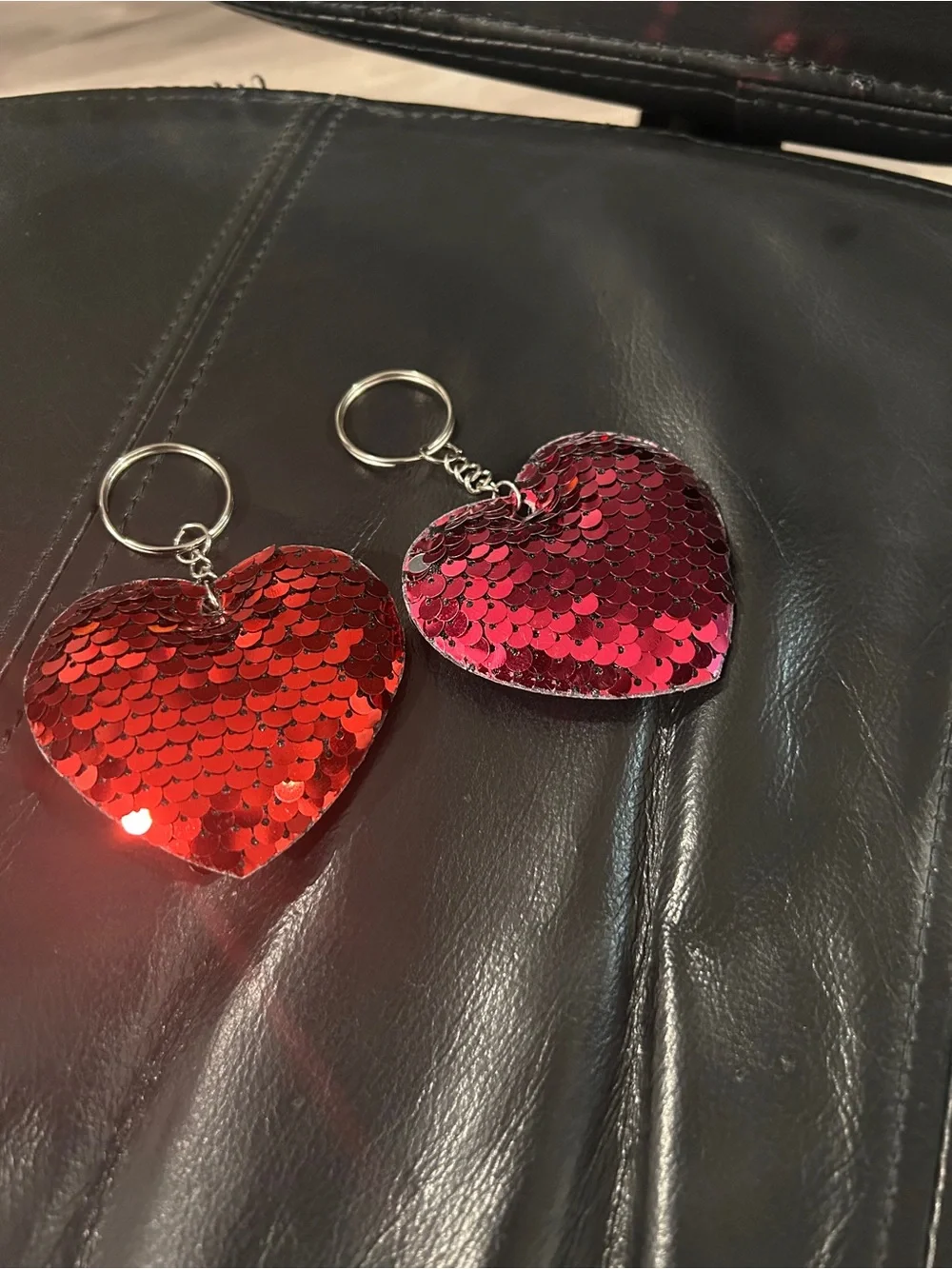 Sequin Heart Keychain Pair - Red & Pink